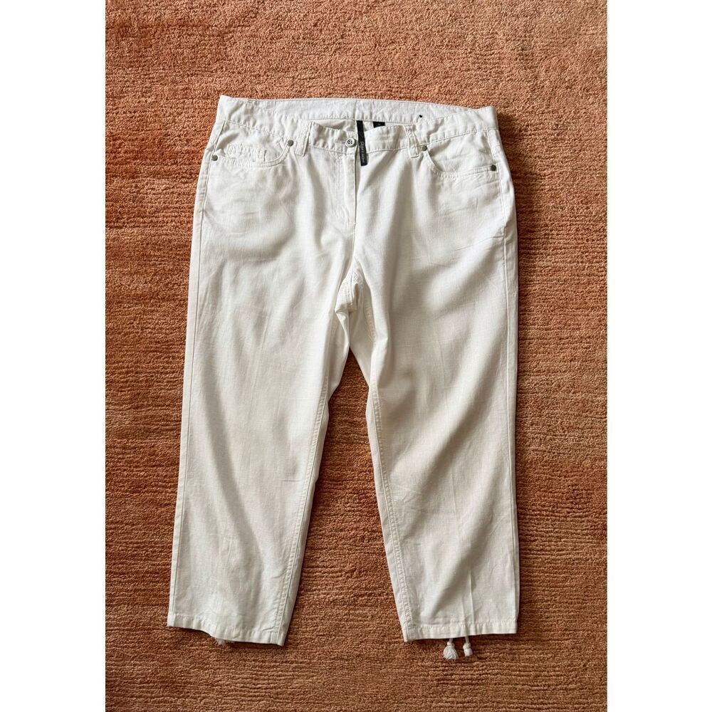 Skyes the Limit White Linen Blend Cropped Pants Size 10 Lace Up Hem